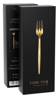 FORK YOU Dessertbesteck Set Gold Matt (8-teilig) für 4 Personen, rostfreier Edelstahl, spülmaschinenfest, Geschenk Set in hochwertiger Geschenkbox