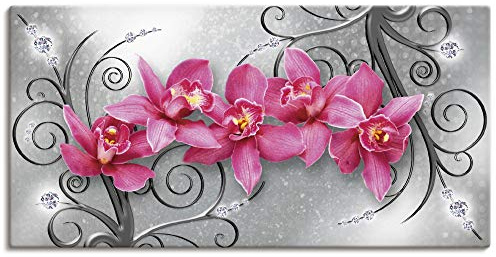 ARTLAND Wanddeko Leinwand Bilder Wandbild 100x50 cm Querformat Abstrakte Bilder Pflanzen Blumen Blüte Orchideen Kunst Pink U1QT