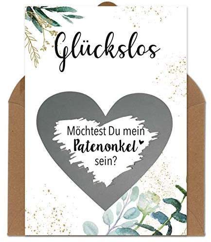 OWLBOOK Rubbelkarte Patenonkel Fragen - Willst du mein Patenonkel sein - Karte mit Rubbelherz Silber Geschenke Geschenkideen für Patenonkel Pate zum Schwangerschaft verkünden