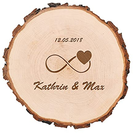 polar-effekt Holzkreis Scheibe - Baumscheibe mit Wunschgravur und Jahresringe - natürliches veganes Produkt - Geschenk für Paare & Hochzeiten - Maserung - Motiv Unendlichkeit