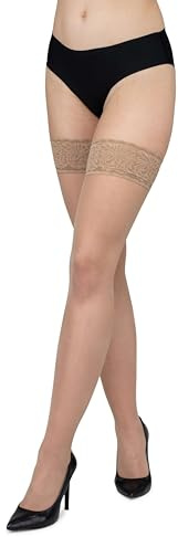 LORES Bas autofixants pour femmes avec dentelle Collants hauts en silicone Chaussettes 15 deniers au-dessus du genou, Noiset M/L