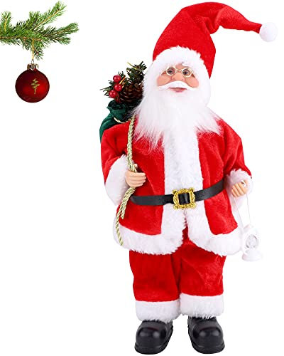 Mini figurine de Père Noël debout de 32 cm traditionnelle Rouge Décoration de Noël Ornement Poupée Figurine de Père Noël longue barbe pour fenêtre table cheminée décoration de Noël Santa Claus B