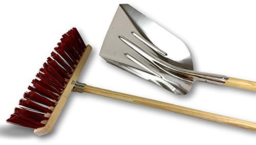 Balai de cantonnier manché + Pelle aluminium | Lot de 3 ensembles | Balai 40 cm | Piste Extérieur | Garnissage brosse PVC rouge | Douille métal Ø 28 mm | Manche bois 1,40 mètre | Kibros 2641BMPLx3