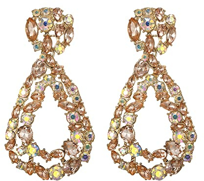 EVER FAITH Geometrisch Oval Erhöhte Ohrringe, Vintage Statement Tropfen baumeln Ohrringe für Damen Mädchen Champagne Farbe