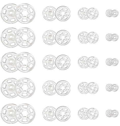 TOAOB 120 Paar Druckknöpfe zum Annähen 7 mm 12 mm 15 mm 21 mm Transparent | Unsichtbare Kunststoff Knöpfe, für DIY Kleidung Hemden Nähen Knöpfe