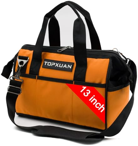 TOPXUAN Verktygsväska 33 cm vattentät orange verktygsorganiserare med bred mun och axelrem för kraft och små handverktyg Oxfordtyg (18 fickor)