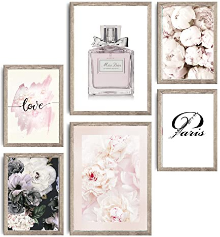 decomonkey 6er Poster Set ohne Bilderrahmen, Fashion Blumen, 4x A4 & 2x A3 | 4x DIN A4 & 2x DIN A3, Abstrakt, Wohnzimmer, Schlafzimmer, Wandposter, Bilder, Collage, Modern, Wanddeko, Natur, Paris, Mode