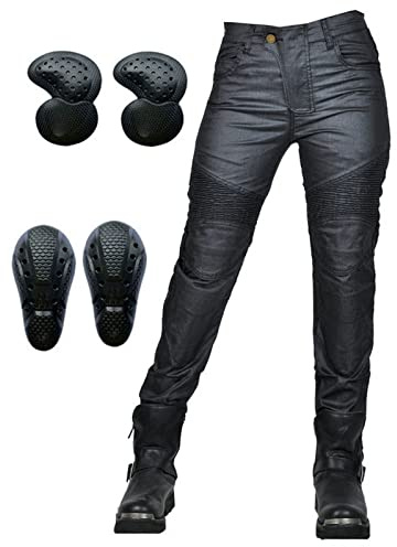 SHAIYOU Womens Motorcycle Trousers,Waterproof Ladies Motorbike Protective Coated Pants Armoured Riding Motocross Stretch Racing Jeans with 4 Removable Armour (B,S)