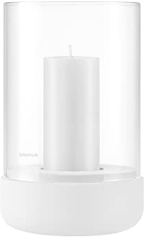 blomus Windlicht -Calma- | Farbe Lily White | Größe M | (exkl. Kerze) | Aus Beton und klarem Glas; Für stimmungsvolles Kerzenlicht; Maße 12,4 x 12,4 x 19,6 cm