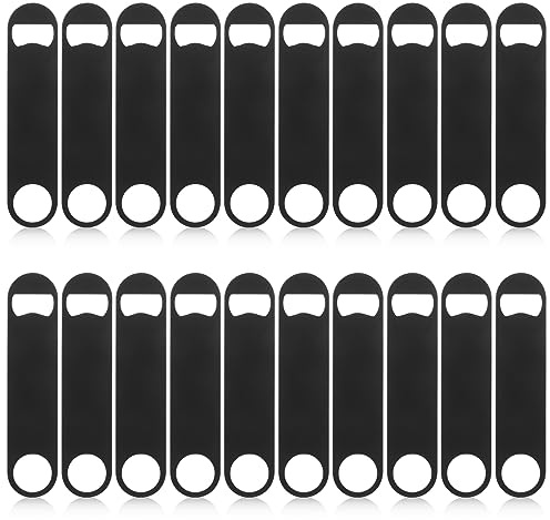 DAJAVE 20 Pieces Flat Bottle Openers, 7 Inch Stainless Steel Bottle Openers Bulk, Black Speed Openers Beer Bottle Opener Bartender for Bar, Kitchen, Restaurant