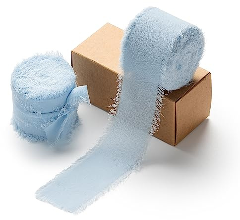 AOKSUNOVA Cinta de Gasa Azul 3,8 cm x 12,6 m, Cinta Decorativa para Bodas, Envoltura de Regalos, Floristería y Decoración de Eventos
