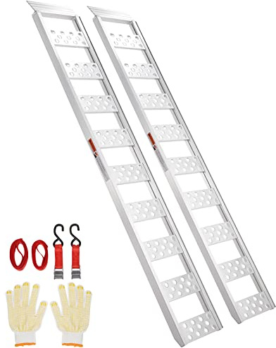 VEVOR Rampes de Chargement en Alu, 0,6 t, Rampe d’Accès avec Bandes de Roulement et Sangles de Charge, Rail de Chargement pour Moto, VTT, Camion, Tondeuse à Gazon, Tracteur, 198 x 30,5 cm, 2PCs