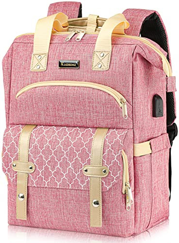 Schulrucksack Damen Mädchen Teenager Mit USB Ladeanschluss & Laptopfach, 15,6 Zoll Laptop Arbeits Rucksack, Lässiger Tagesrucksack, Anti-Diebstahl Für Reise, Rosa