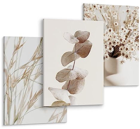 Muralo - Wandbilder Leinwand Set Aufhängefertig - Bilder für Wohnzimmer Schlafzimmer - Moderne Wanddeko Boho - Blumen - 3 Bilder 30 x 40 cm