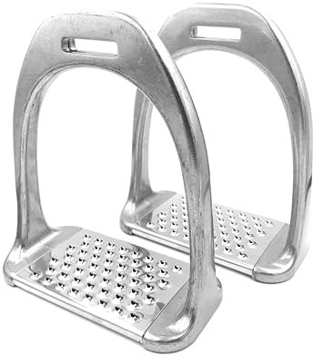 JA Horse Aluminium Steigbügel Pferd Reiten Balance rutschfeste Einlagen stabile schwarz rot blau Kohlefaser Muster (Silber)