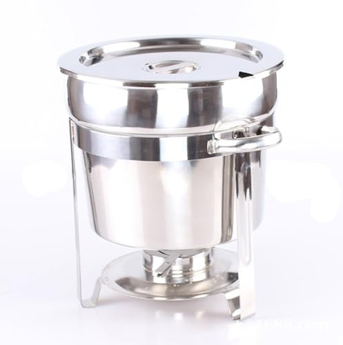 Soup Chafers Soup Warmer for Catering, Wedding, Parties, Stainless Steel Round Food Warmer Commercial Soup Pot Chafing Dish with Pot Lid & Fuel Holder (Silver),7L