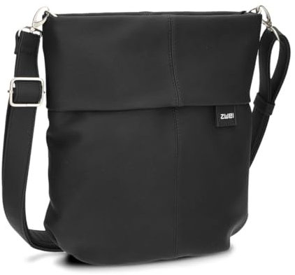 Zwei Damen Handtasche Mademoiselle.M M90 Umhängetasche 6 Liter klassische Crossbody Bag, weiches Kunstleder, Schulter-Tasche inklusive zweitem kurzen Gurt (nubuk-black)