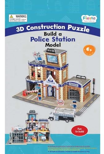 Build A 3D Police Station Puzzle Construction Model Craft Kits for Kids by Fiesta Crafts - Educational DIY Craft Toy - Building Model for Kids Ages 5-11 Years