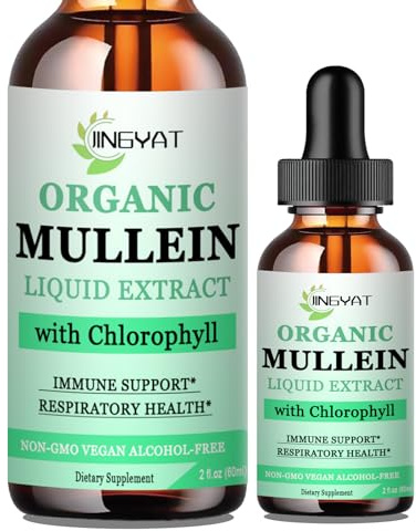JINGYAT Mullein Drops for Lungs | Powerful Mullein Leaf Extract with Chlorophyll, Vitamin C, Cinnamon for Immune Support, Detox & Respiratory Support, Bronchial Support | Non-GMO, Kosher, Gluten-Free