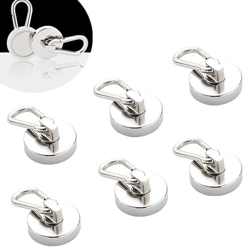 WTZWYFWJ 6 Pezzi Ganci Magnetici 25mm,22kg Magneti Potenti Calamita Neodimio,Gancio Magnetico Ruotabili a 360°,Neodimio Magneti Potenti Con Moschettone,Per Cucina, Ufficio, Garage, Magazzino