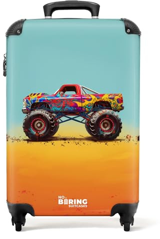 NoBoringSuitcases.com Kinderkoffer, Kinderkoffer Jungen, Koffer Kinder, Reisekoffer, Koffer Kinder, Trolley, Kindertrolley Jungen, Handgepäck Koffer, Handgepäck 55x40x20 cm (Monstertruck - Mehrfarbig)