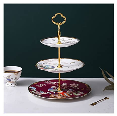 Alzata per Torta Nuovo tavolo da dessert cinese for tè pomeridiano, supporto for torta, piatto for spiedino in ceramica, piatto dim sum a tre livelli, piatto da frutta Alzata per Dolci(B)