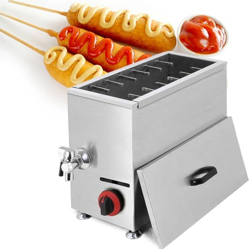Beachtiful Friteuse à Gaz de Comptoir, Friteuse Automatique de Bâtonnets de Hot-Dog au Fromage de Grande Capacité de 21 L, avec égouttoir, Couvercle, pour Un Usage Domestique Commercial