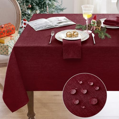 Softalker Tischdecke Weihnachten Rot abwaschbare 100x100 cm quadratisch Tischdecken aus 210 GSM Leinenoptik Tischtuch wasserabweisende Gartentischdecke Klein Table Cloth für Outdoor, Hochzeiten, Party