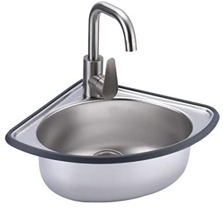 GODFSAHG Eckwaschbecken zur Wandmontage fürs Badezimmer, Küchenspüle für gewerbliche Restaurants, mit Schwanenhalshahn, mit Kalt- und Warmwasserhahn, für Bar, Restaurant, Küche, Hotel, Café