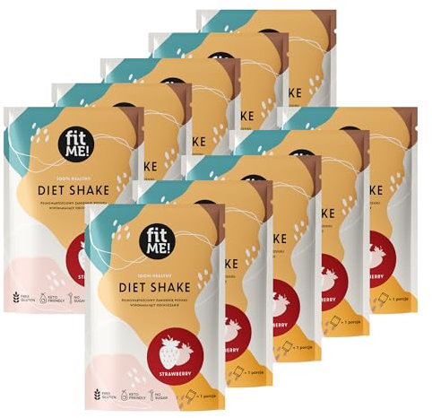 FIT ME Abnehmshake 10 x 25 g Portionsbeutel, Erdbeere Diätshake zum Abnehmen, Veganer & Glutenfreier Shake, Mahlzeitenersatz mit Ashwagandha & Leinsamen, Pulver, Kalorienarm & Proteinreich, Diätdrink