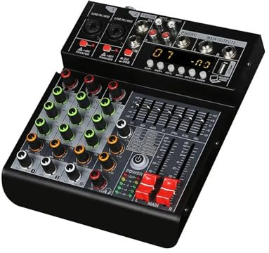 Mesa de Mezclas, Mezclador de Audio de 4 Canales Mezclador Digital Música AUX Grabación en Tiempo Real Procesador Digital USB Transmisión Estable