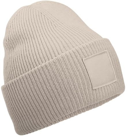 Beechfield - Deep-Cuffed Tonal Patch Beanie - Natural Stone - One Size