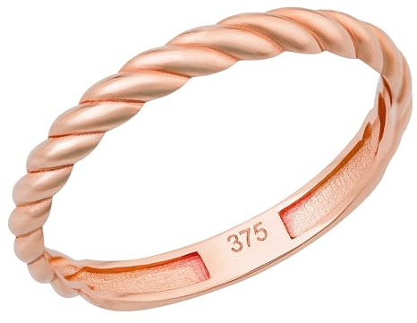 Ardeo Aurum Damen Goldring aus 375 Gold gedreht schmal Vorsteckring Ansteckring Stapelring Roségold Größe 50