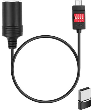 HATMINI 100W PD3.1 USB C to Car Cigarette Lighter Adapter Cable, With USB A adapter,DIP Switch Adjustment USB to 5V/9V/12V/15V/20V Cigarette Lighter,Only Supports PD3.1 Desktop Chargers -1FT