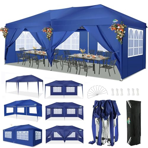 COBIZI Tonnelle Tente 3x6m Pliant Tonnelle de Jardin, étanche Pavillon Tente de réception pour Exterieur, avec 6 Parois Latérales, Protection UV,Réglable en Hauteur,Tente de Jardin 3x6m