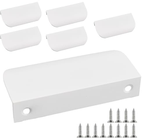 6 Stück Griffe Kommode,80mm Möbelgriffe Versteckter Türgriff Küchenschrankgriffe Griffe für Kleiderschrank,Schubladengriffe mit 12 Schraubenset,Aluminium Küchengriffe Geschwungener Türgriff-Weißer