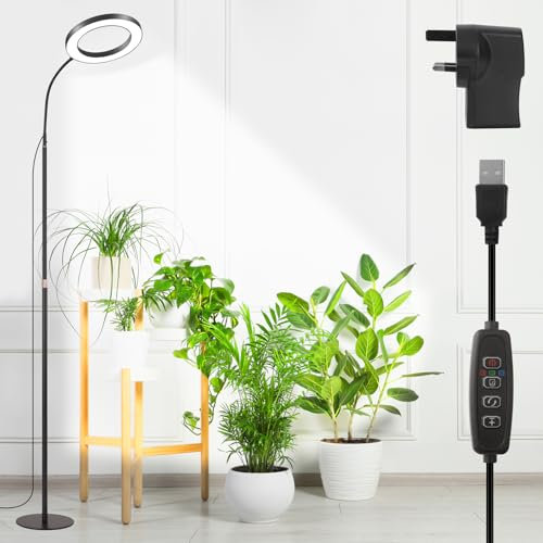 Lnopever Grow Lights for Indoor Plants, Full Spectrum LED Plant Grow Light with 10 Dimmable Levels, 3/9/12h Timer ＆ 3 Spectrum Modes, 23-67 Adjustable Height Free Standing Grow Light Grow Lamp