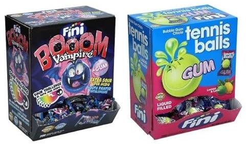 2 Boxen Fini Kaugummi Mix aus 2 Sorten (1x Vampire + 1 x Tennisbälle) a 1 kg + Space Keks gratis a 45 g von Onlineshop Bormann
