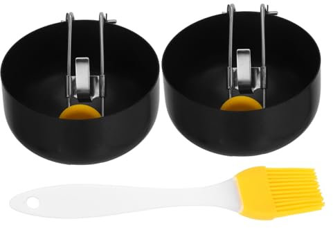 Alipis 2piezas Molde Redondo De Huevo Escalfado Antiadherente De Acero Inoxidable Con Cuchara Plegable Para Cocina y Desayuno De Fácil De Limpiar Ahorra Espacio