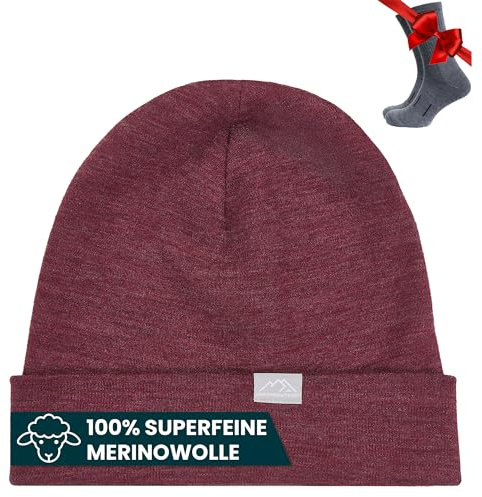 Merino.tech 100% Merino Mütze – Unisex Beanie aus Merinowolle – Warm, Weich & Atmungsaktiv für Herren und Damen (Burgundy, Large-XLarge)