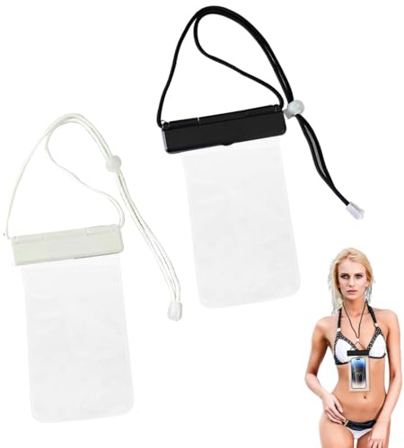 RAMGLYO Custodia Impermeabile per Smartphone con Laccio (Resistente all'Acqua, Subacquea, Per Immersioni, Nuoto, Spiaggia, Piscina) (Nero + Bianco)