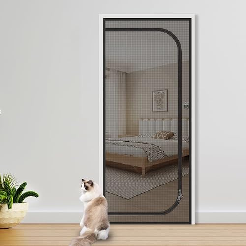 CiCixixi Griglia di protezione Gatto porta schermo per gatti per il balcone, per il soggiorno, la camera da letto, la cucina, la terrazza, il cane, la porta a rete (B-Nero-90x210cm)