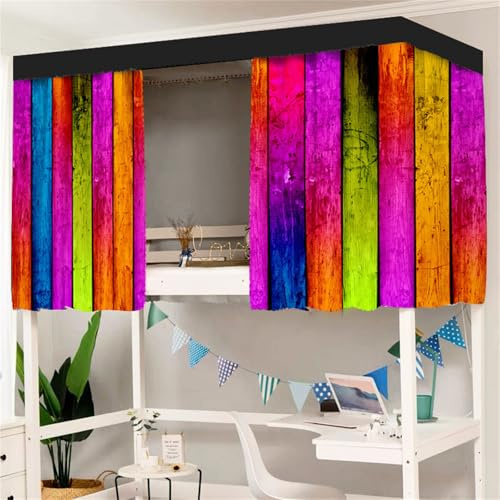 FANSU Etagenbett Vorhang, Holzschnittdruck Bettvorhang Hochbett Etagenbett Blackout Staubdicht Privatsphäre Bett Vorhang Vorhänge Moskitonetz für Schlafzimmer Kinderzimmer (Schwarz,Top(0.9x2.2m))