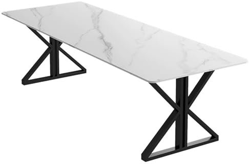 JIAOCKJIAO Besprechungstisch, Weißer Konferenztisch-Seminartisch, Chefschreibtisch mit Rock Board-Desktop, Rechteckiger Computertisch mit Metallrahmen, Bürotisch für 4-8 Personen(140x70cm)