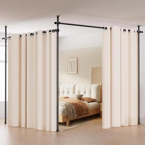 Tringle à Rideaux sans Percage, Paravent Interieur Rideau Télescopique, Séparateur de pièce réglable Brise-Vue pour Salon, Chambre à Coucher ou Bureau 122-305 cm (H), 71-289 cm (l)