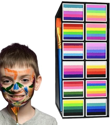 Lot de peintures pour le visage | Peinture corporelle pour la peau, à base d'eau, lavable, longue durée, avec 12 cases et pinceau, marqueur de maquillage pour festival, sport, théâtre, filles, cosplay
