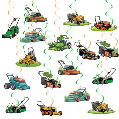 24 Pieces Lawn Mower Hanging Swirl Lawn Mower Spirals Ceiling Swirl Decorations Lawn Mower Hanging Decorations for Lawnmowers Birthday Decorations Lawn Mower Party Accessories