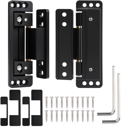 2 Stück Verstellbares Verdecktes Türscharnier, Schwerlast Zinklegierung 110 Grad Schwenkscharnier, 2-fach Einstellbares Torscharnier für Holztüren Aluminium Holz Tür Türstärken über 40mm (Schwarz)