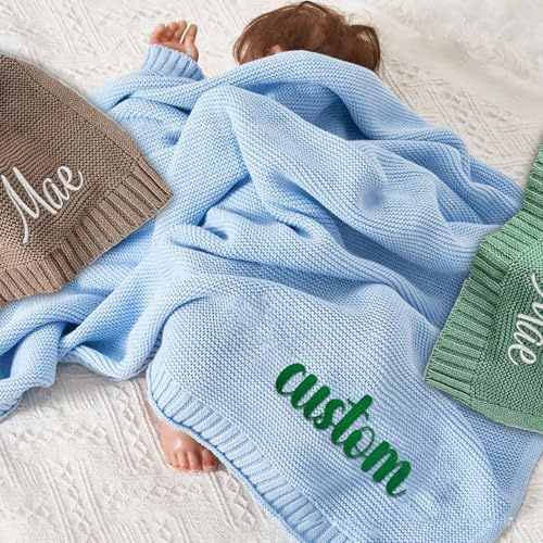 Personalisierte Babydecke mit Namen Baumwolle, 22 Farben zur Auswahl, Strickdecke Baby Decke Neugeborenen Personalisiert, Babydecke Junge Mädchen Geschenk Personalisiert Geschenke mit Namen (Bunt)