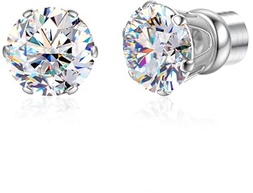 SLLAISS Moissanite Orecchini con Calamita Donna Uomo Acciaio Inossidabile Orecchini Clip Punti Luce Finti Piercing Senza Buco Orecchino Magnetico Brillantino D Colore 6mm